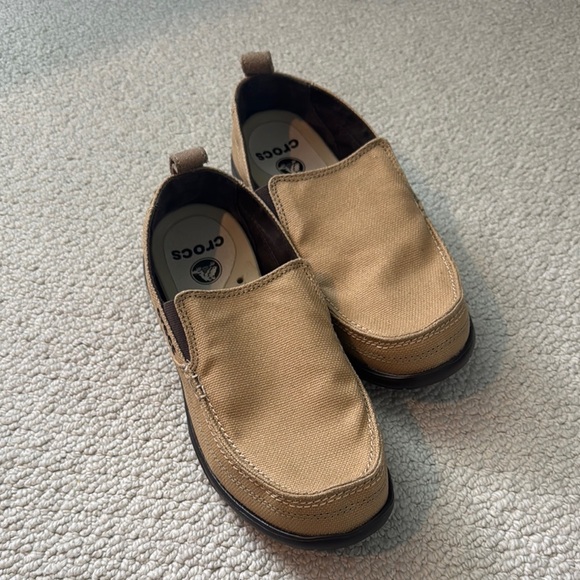 CROCS Tan Slip-On Canvas Loafers Comfortable Casual Footwear - Picture 1 of 6
